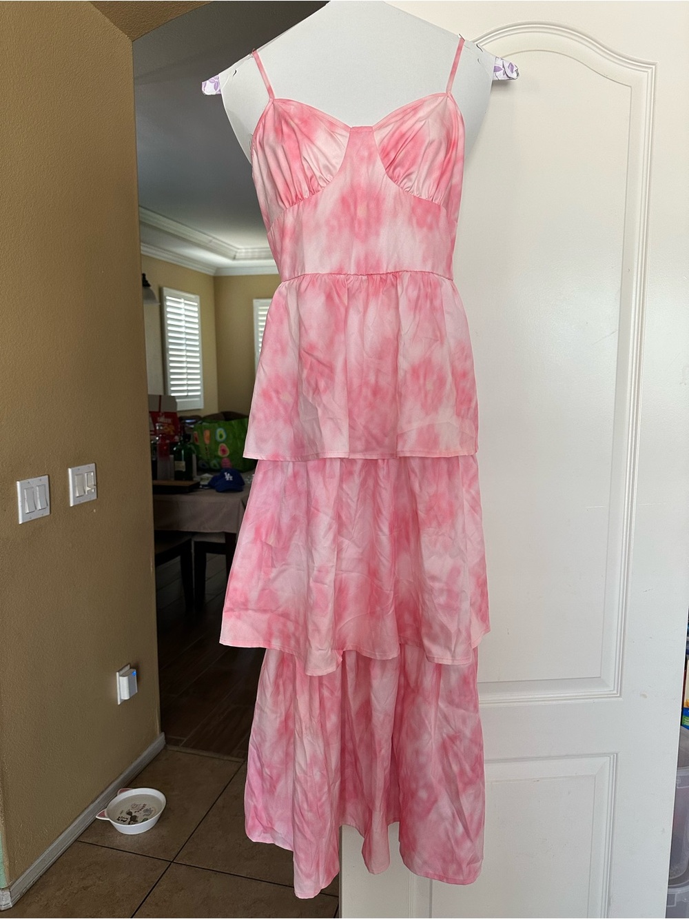 Pink Tie-Dye Tiered Maxi Dress
